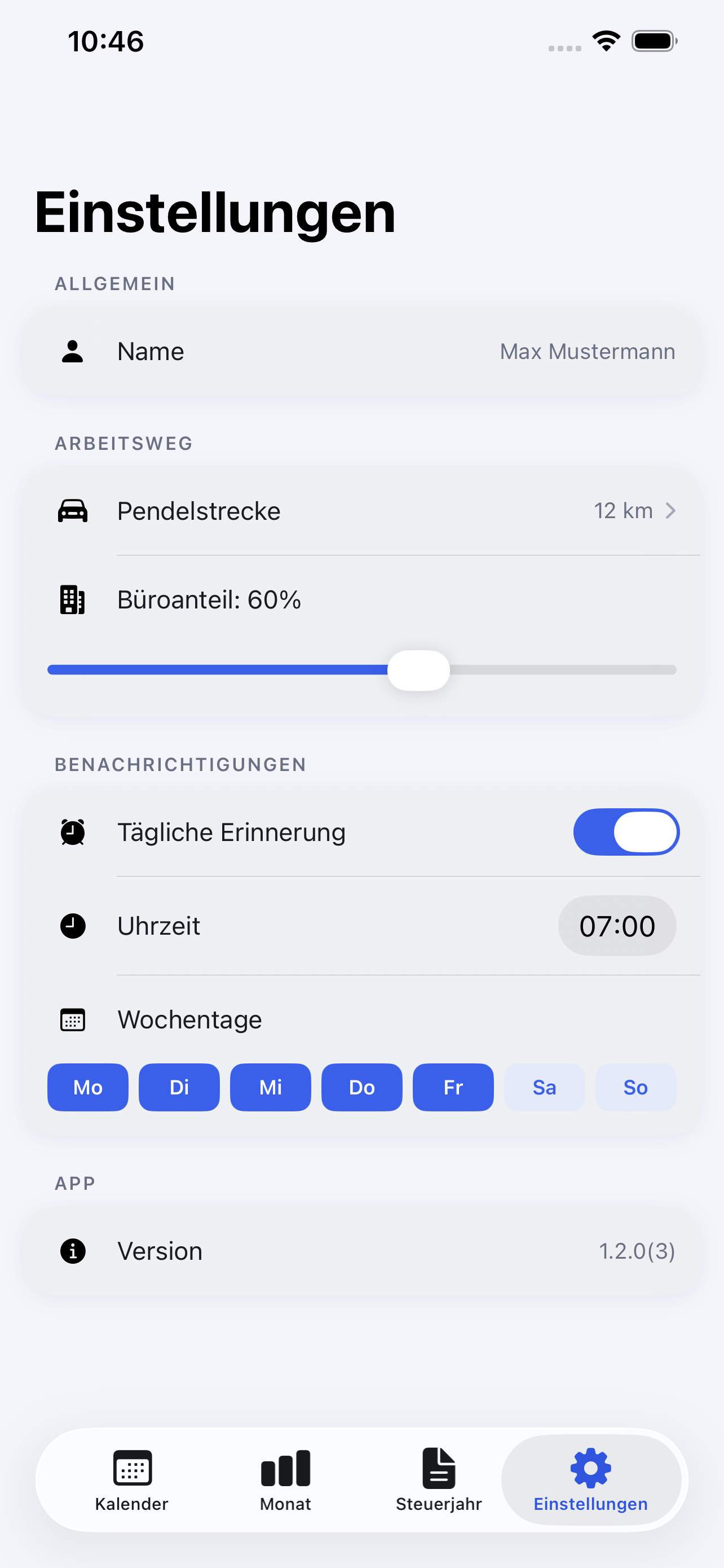 Office Check – Einstellungen mit Erinnerungsfunktion
